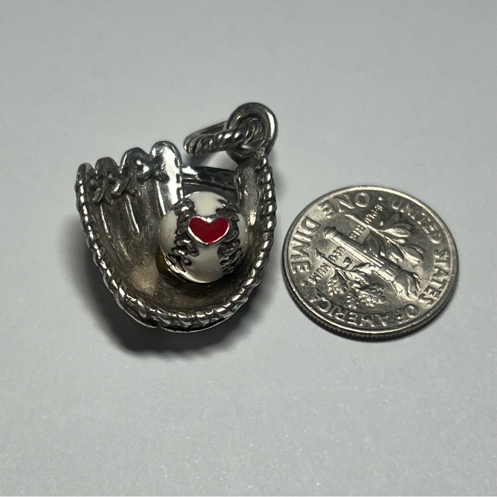 Brighton Play Ball Silver plated Baseball Glove Charm with Red Heart - Picture 4 of 4